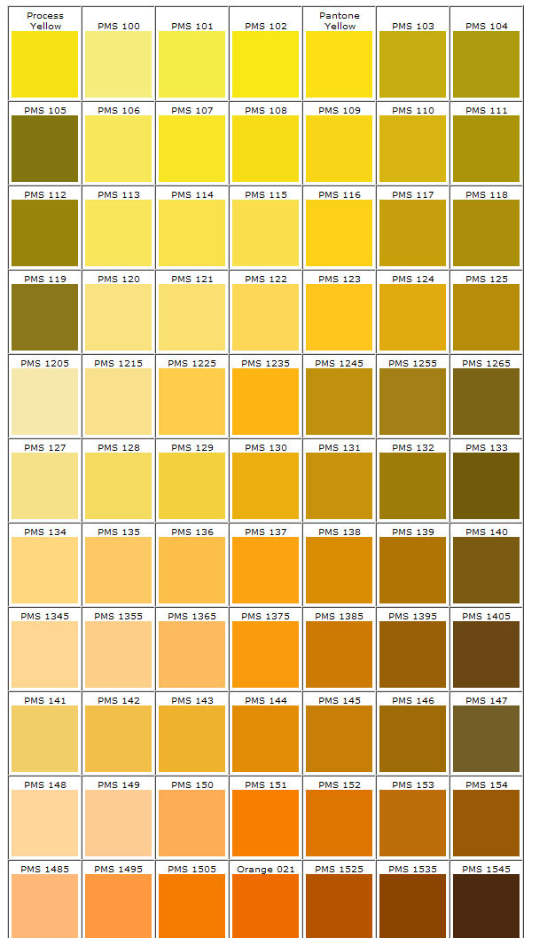 Shades Of Yellow Color Chart