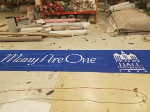 Seton Hall college logo event rug