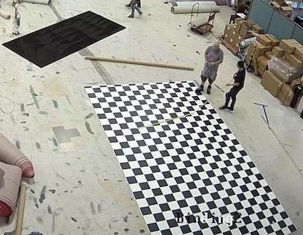 black and white checkered vinyl floorcloth